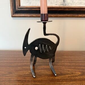 Vintage Ivan McLean 1996 MO Brutalist Folk Art Sculpture Taper Candle Holder